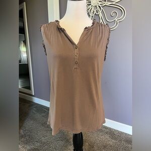 Elegant Sleeveless Tan Top with Button Detail